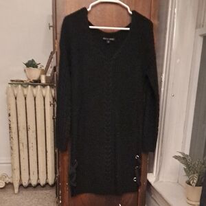 Boston Proper Woman's Size S Black V-Neck Sweater Dress W Gromett Detail